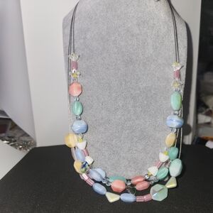 Pink and Blue Beaded Necklace with Iridescent Sparkle